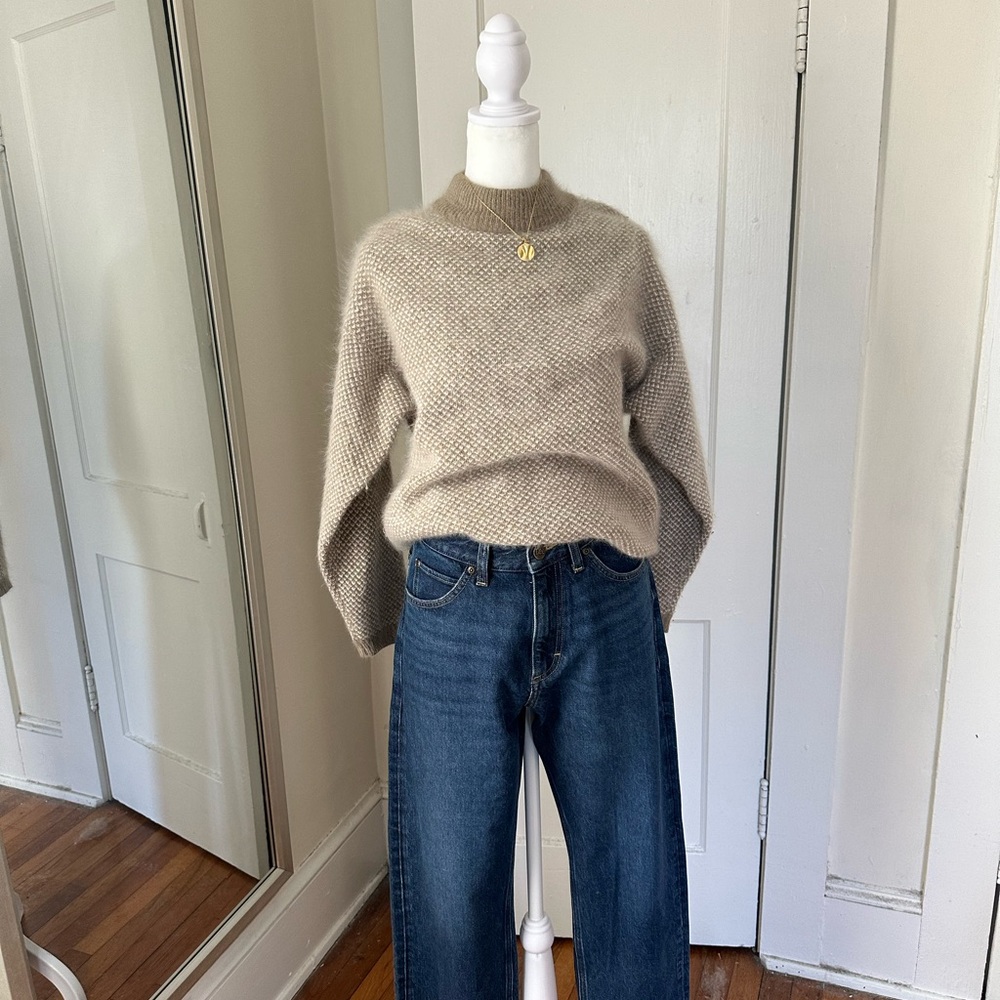 Angora wool blend cowl neck sweater